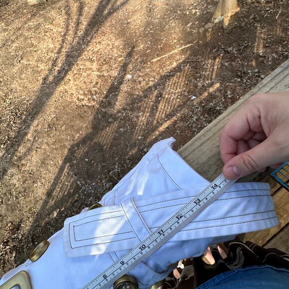 Vintage Y2K White and Gold Baby Phat Strapless Belted Buttoned Minidress Sz S - Picture 12 of 13